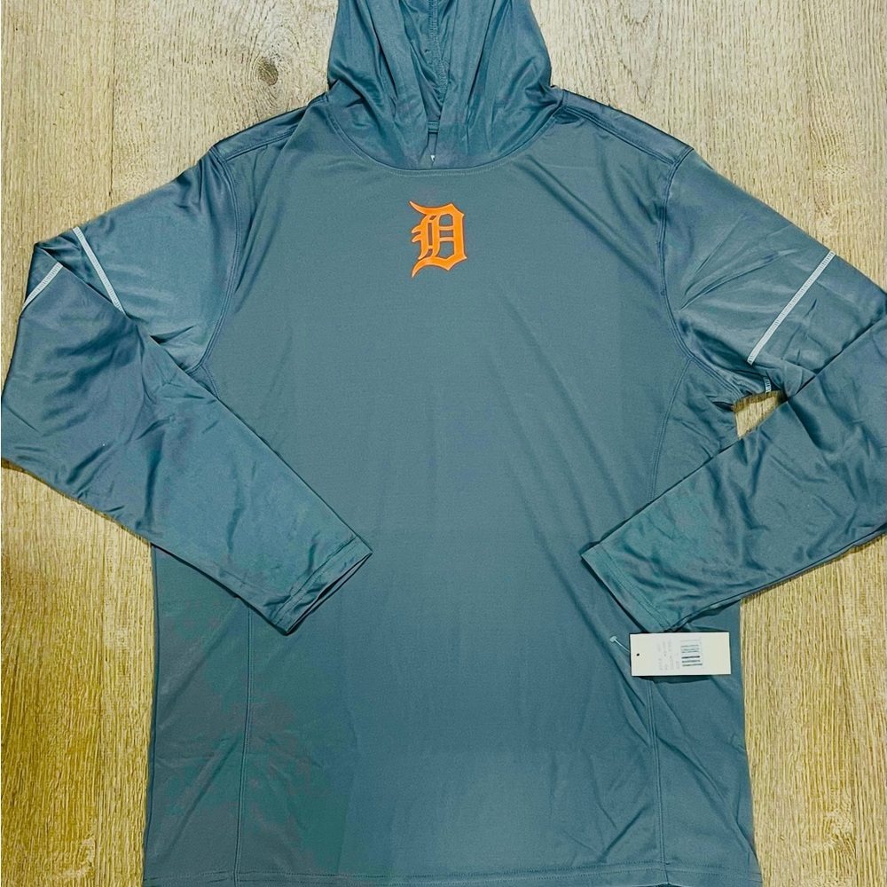 Detroit Tigers Gray Hooded Long Sleeve Shirt with Orange Logo